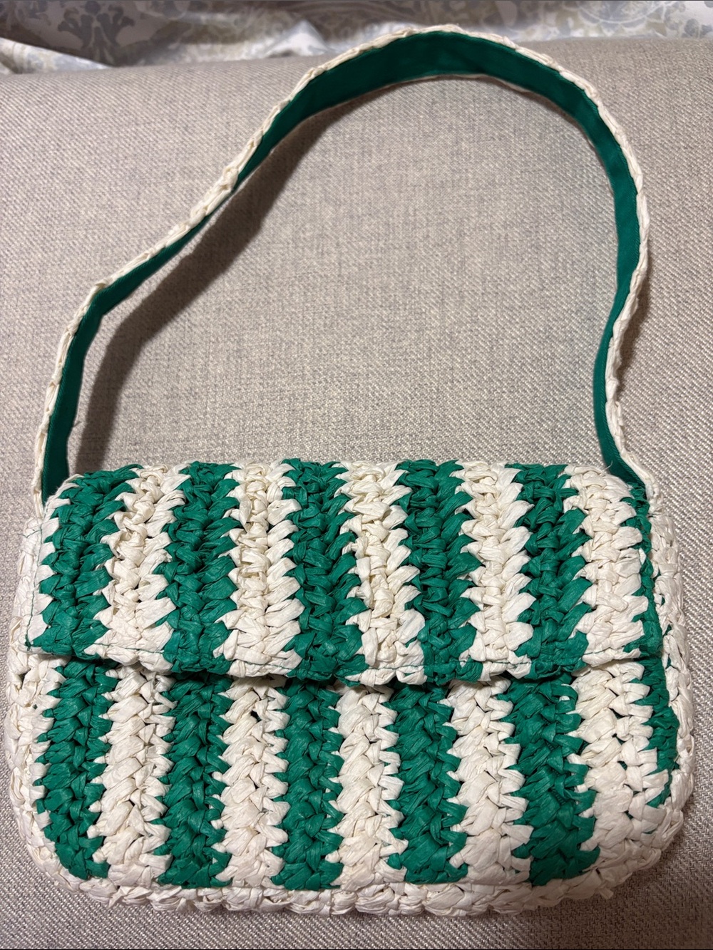 Anthropologie Green & White Striped Paper Shoulder bag / Handbag / Purse - NWOT